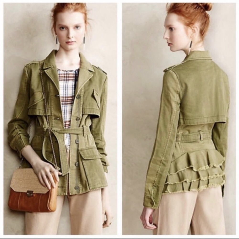 Khaki Olive Ruffle Back Jacket - image 1